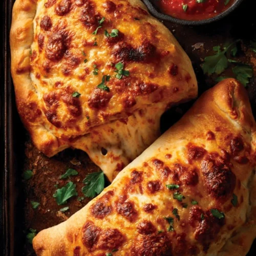 Homemade air fryer calzones stuffed with cheese and pepperoni
