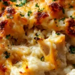 Delicious Angel Chicken Rice Casserole topped with herbs and cheese