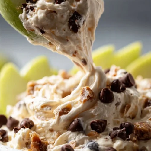 Creamy apple toffee dip served with fresh apple slices