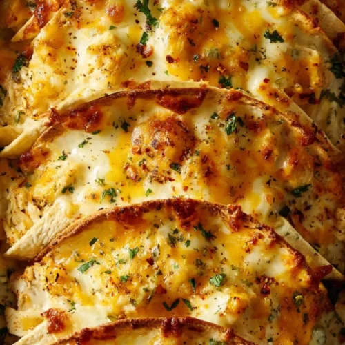 Delicious Baked Chicken Tacos with bacon and ranch toppings