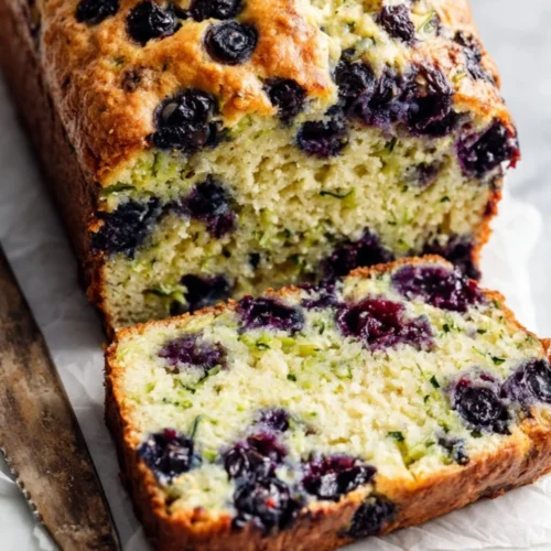 Delicious homemade Blueberry Zucchini Bread with vibrant blueberries.