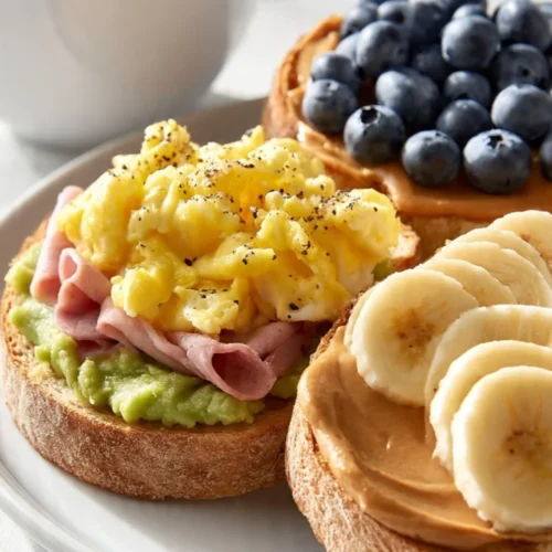 Delicious Breakfast Toast Duo with toppings, perfect for a morning meal.