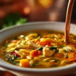 Bright and Cozy Lemon Chicken Orzo Soup in a bowl