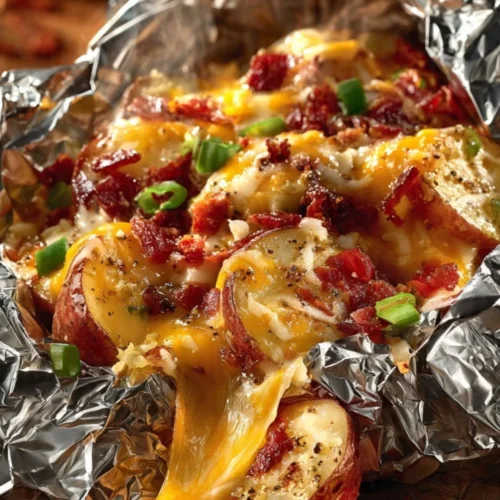 Deliciously roasted Campfire Potatoes cooked over an open flame