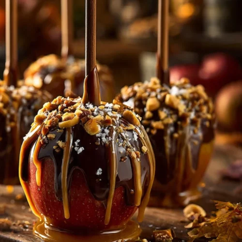 Delicious caramel apple bites topped with creamy caramel and nuts