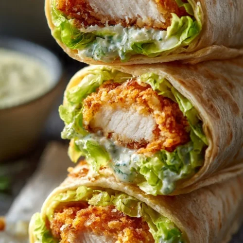 Delicious Chicken Caesar Wrap filled with grilled chicken, romaine, and Caesar dressing.