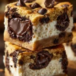 Delicious chocolate chip cheesecake bars on a plate ready to enjoy