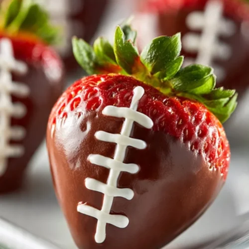Chocolate covered strawberries shaped like footballs for a sports-themed treat