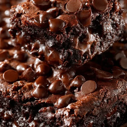 Delicious Chocolate Dump Cake topped with chocolate frosting and berries