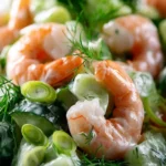 Cucumber Shrimp Salad with fresh vegetables and shrimp in a light dressing