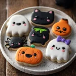 Cute Halloween sugar cookies decorated with royal icing in spooky designs
