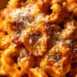 A bowl of Dirty Pasta with rich sauce and fresh herbs, ready to be served.