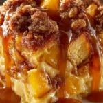 Easy Peach Cobbler French Toast Bake with fresh peaches and a golden crust.