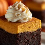 Delicious easy pumpkin brownies topped with chocolate drizzle