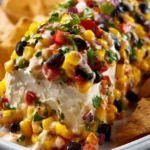Fiesta Cowboy Caviar Cheese Log topped with fresh ingredients for a tasty snack.