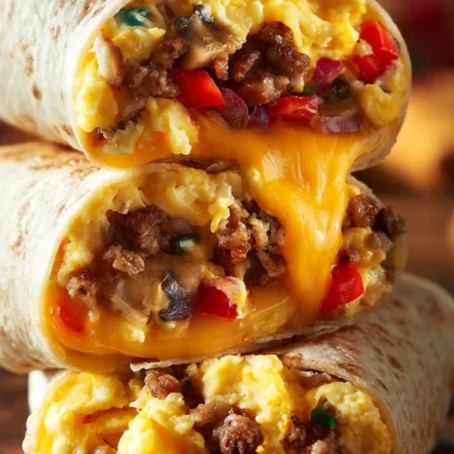 Homemade freezable breakfast burritos ready for meal prep