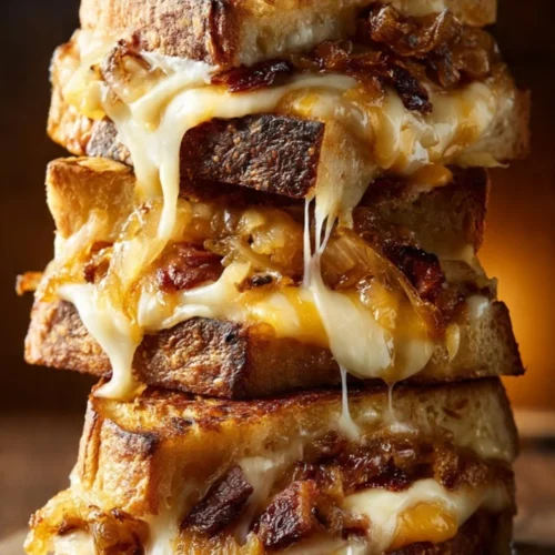 Hot Honey Apple Cheddar Beef Bacon Grilled Cheese sandwich on a plate