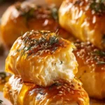 Oven fried feta rolls topped with chili honey, served on a plate