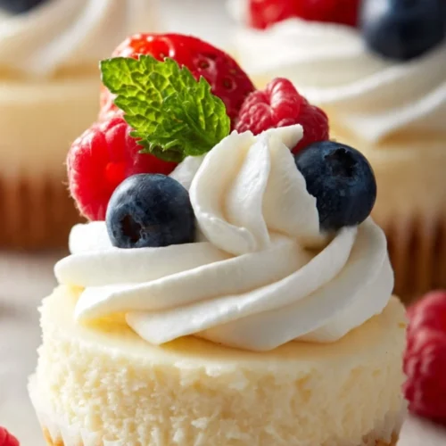 A variety of mini cheesecakes with colorful toppings displayed on a dessert table.