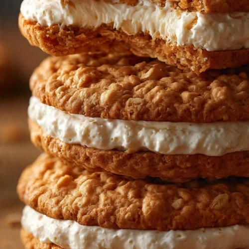 Delicious homemade Oatmeal Cream Pies with creamy filling between oatmeal cookies