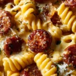 Delicious one-pot honey BBQ sausage pasta served in a bowl.