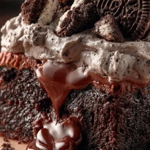 Delicious Oreo Dirt Cake layered with creamy chocolate and crushed Oreos