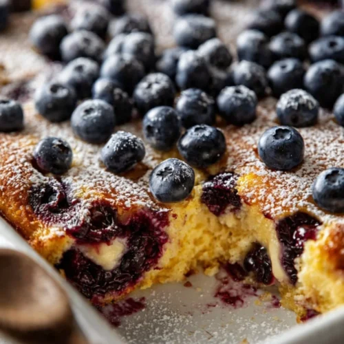 Protein-Powered Blueberry Cottage Cheese Breakfast Bake served in a dish