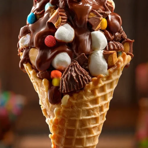 Delicious Reese's Campfire Cones with chocolate and marshmallows