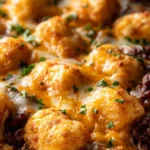 Delicious SIMPLE Tater Tot Casserole topped with cheese and ground meat