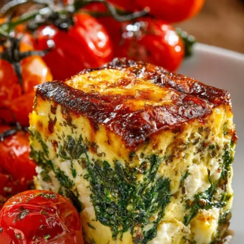 Spinach Ricotta Bake served in a casserole dish for a delightful brunch.