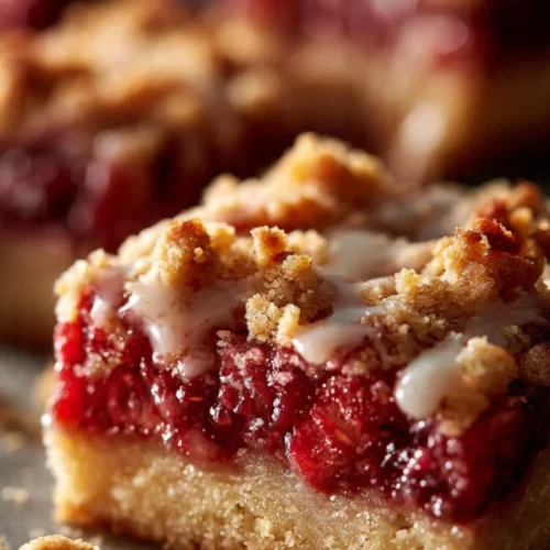 Delicious Strawberry Cheesecake Dump Cake topped with fresh strawberries