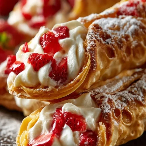 Strawberry cream cheese stuffed pancake rolls on a plate