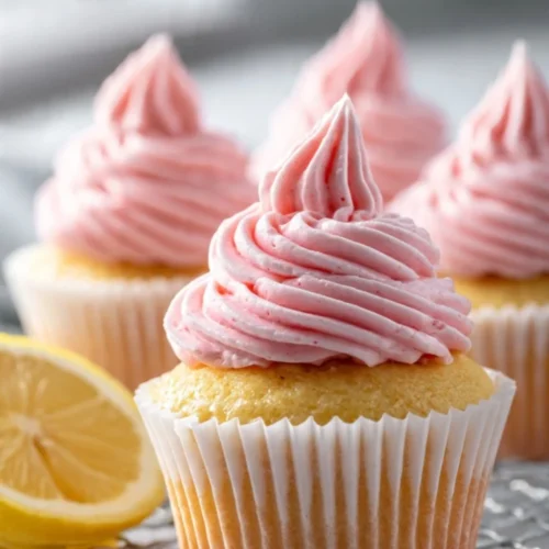 Strawberry lemonade cupcakes topped with fresh strawberries and lemon zest