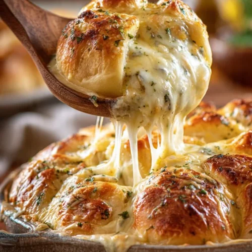 Cheesy chicken breakfast crescent rolls on a plate, ready to serve.