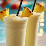 Delicious Virgin Pina Colada served in a tropical setting