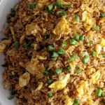 Bowl of easy 10-minute fried rice with vegetables and eggs