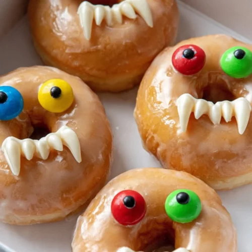 Colorful Halloween Monster Donuts decorated for spooky celebrations