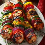Delicious marinated chicken kabobs on a grill, smoky and tender