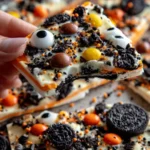 White Chocolate Halloween Oreo Bark with festive toppings