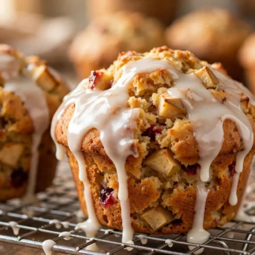 Delicious apple pie cups served on a rustic wooden table.