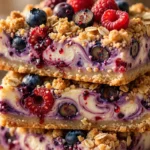 Delicious blueberry cream cheese bars displayed on a white plate