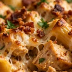 Delicious Crazy Good Casserole topped with cheese and herbs