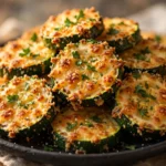 Crispy cheesy air fryer zucchini served on a plate