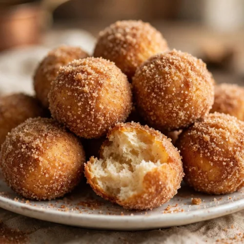 Deliciously golden French toast nuggets served on a plate.