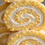 Delicious lemon cake roll dessert with creamy filling and lemon zest topping.