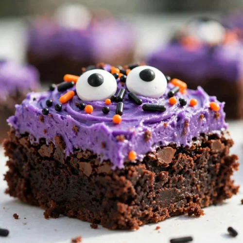 Delicious Monster Mash Brownies decorated for Halloween