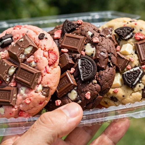 Delicious Strawberry Hershey Cookies with chocolate and strawberry flavors.