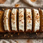 Delicious Pumpkin Cream Cheese Bread topped with spices and cream cheese frosting