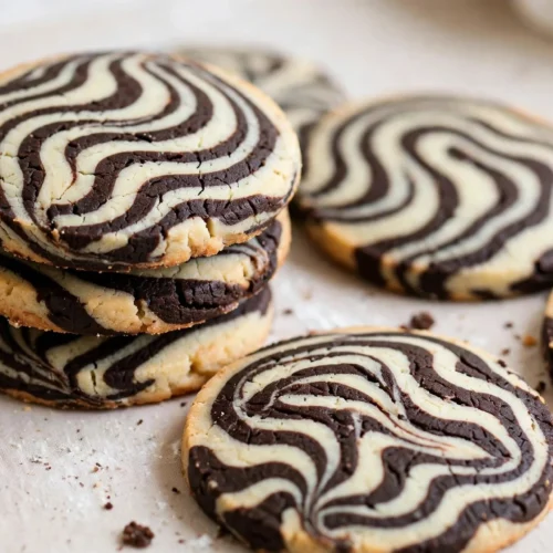 Freshly baked Zebra Cookies showcasing a chocolate and vanilla swirl pattern.